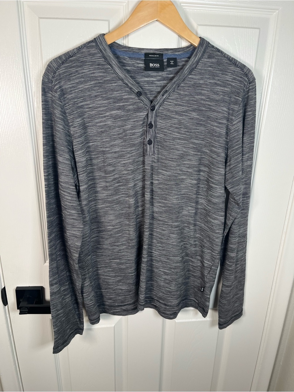 HUGO BOSS Mens Gray Long-Sleeve Henley Shirt